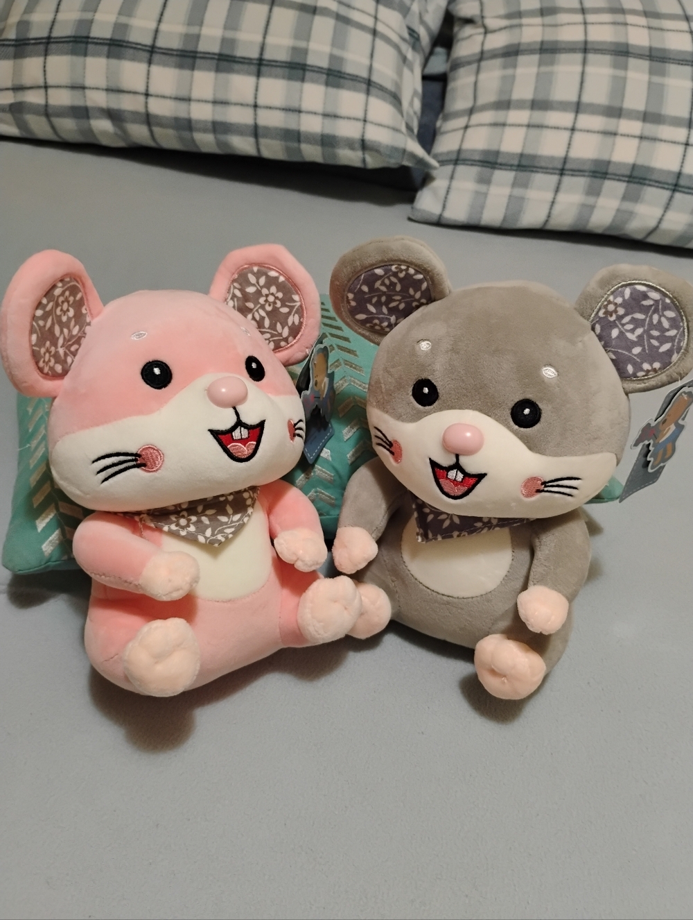 Cute NEW Plush Mouse Pair - Pink & Gray Plushies